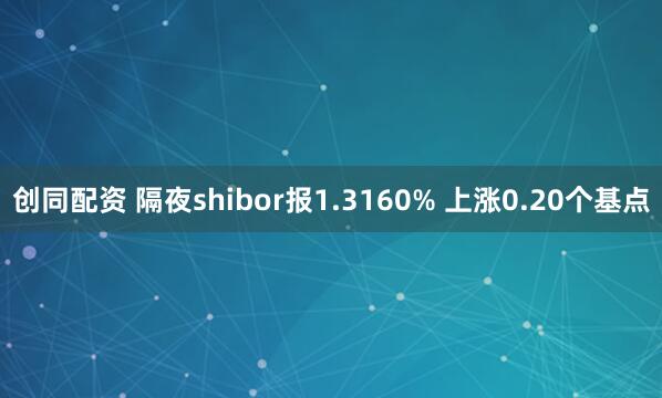 创同配资 隔夜shibor报1.3160% 上涨0.20个基点